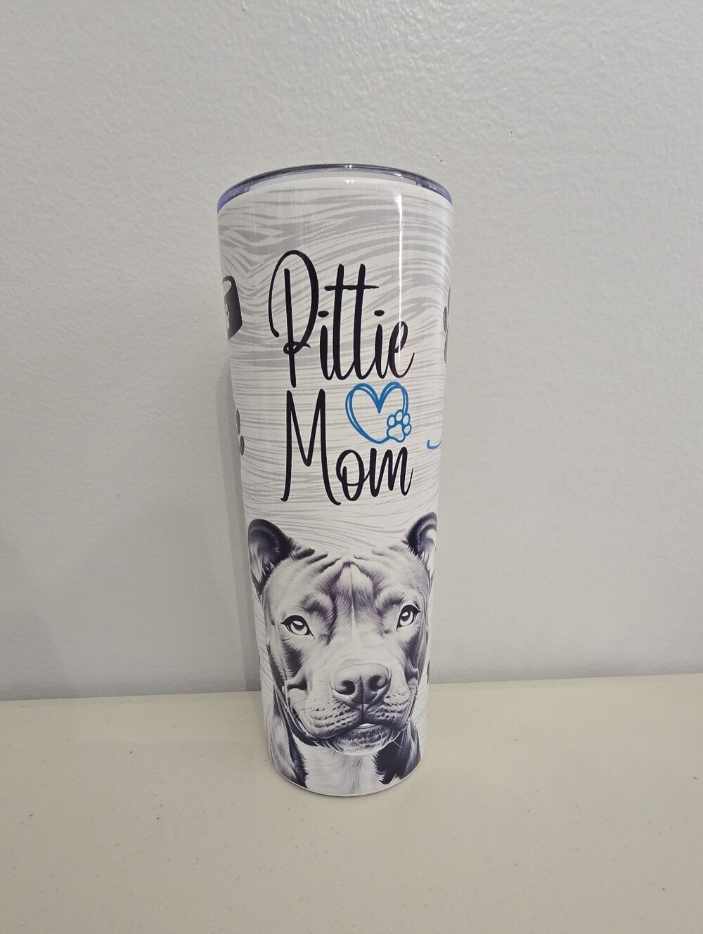 Pittie Mom Dog Tumbler - White & Blue